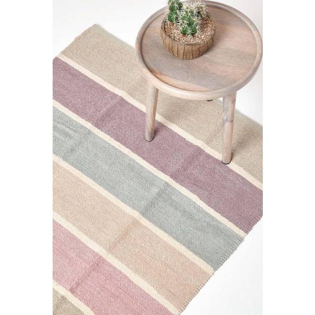 Cotton Chenille Striped Rug Blue Beige Purple Grey Natural, 45 x 70 cm - Pink