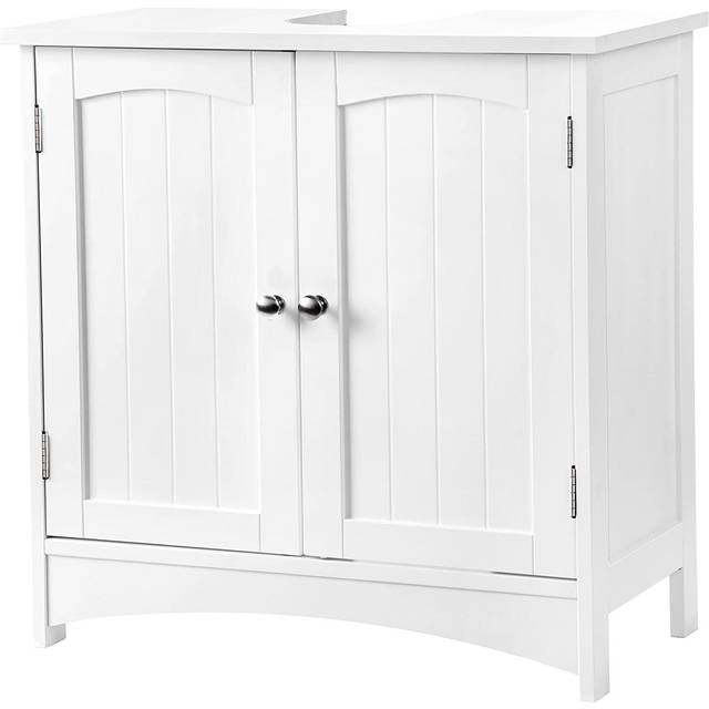 VASAGLE Tvättställsskåp, underskåp, tvättställsunderskåp, badrumsskåp med 2 dörrar, justerbar hylla, gott om lagringsutrymme, fristående, lantlig stil, 60 x 30 x 60 cm, vit BBC01WT