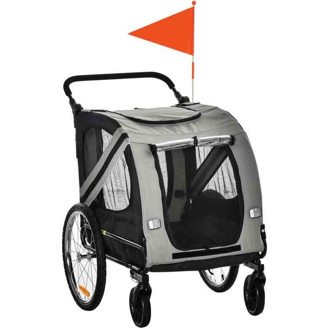 PawHut 2-In-1 Dog Bike Trailer Pet Stroller with Universal Wheel Reflector FlagD