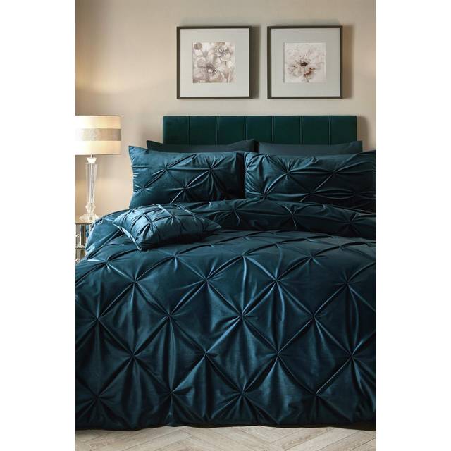 Soirée Mira Soft Velvet Pinch Pleated Teal Duvet Cover Set - One Size