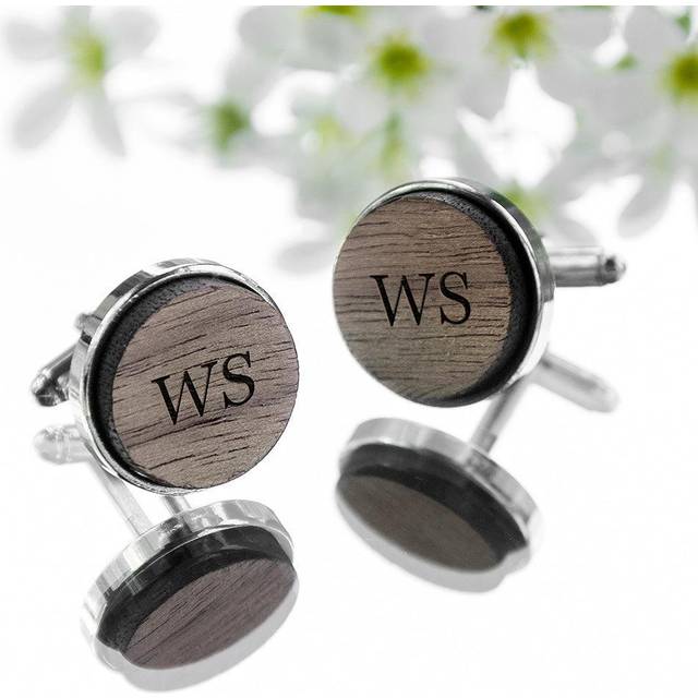Treat Republic Monogram Engraved Round Walnut Cufflinks - Chrome