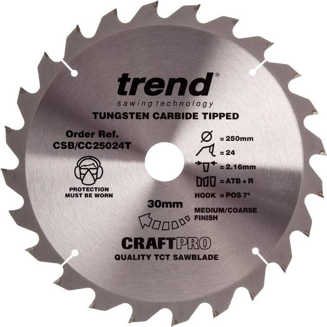 Trend Craft Thin Kerf Mitre Saw Blade 250 x 24T x 30mm CSB/CC25024T