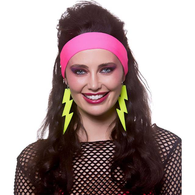 80s Lightning Earrings Clip On Bright Neon Fancy Dress - Neon Yellow