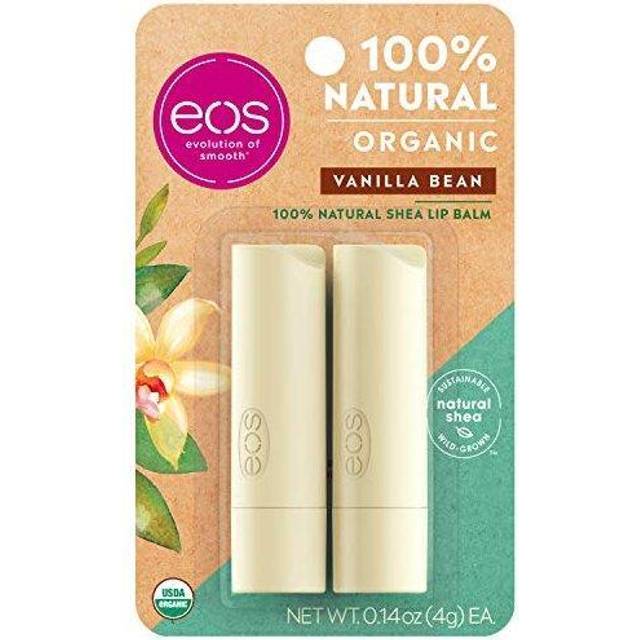 eos USDA Organic Lip Balm - Vanilla Bean | Lip Care to Moisturize Dry Lips | 100% Natural and Gluten Free | Long Lasting Hydration | 0.14 oz | 2 Pack