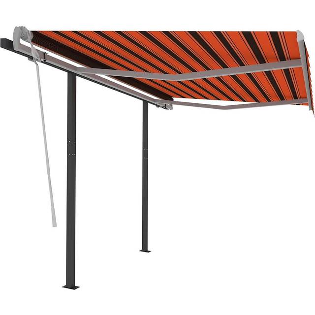 Markis med stolpar automatisk infällbar 3,5x2,5 m orange/brun