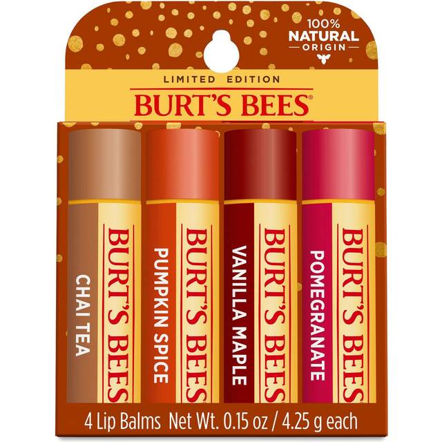 100% Natural Moisturizing Lip Balm Pomegranate, Vanilla Maple, Pumpkin Spice, Chai Tea (4 tubes)