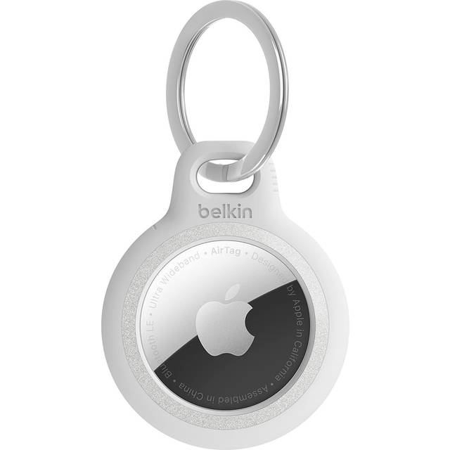 Belkin AirTag-fodral med nyckelring (Secure Holder-skyddsfodral för Air Tag med reptåligt tillbehör) – Vitt