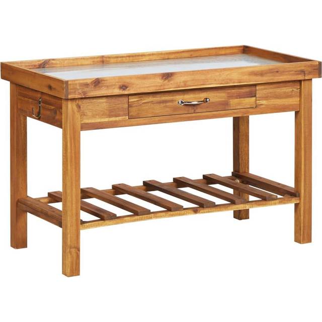 vidaXL Garden Work Bench with Zinc Top Solid Acacia Wood - Brown