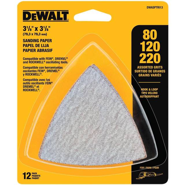 DEWALT DWASPTRI3 Hook & Loop Triangle Sandpaper Assorted - 12 PK