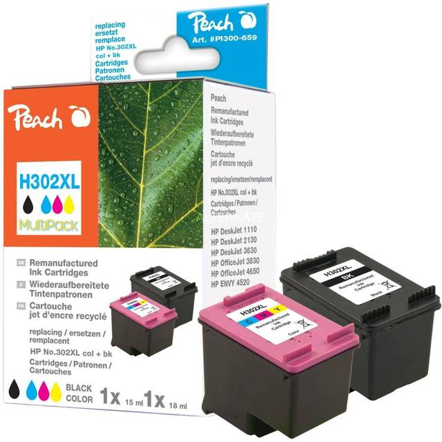 Peach Bläckpatron motsvarar HP 302XL 2-pack
