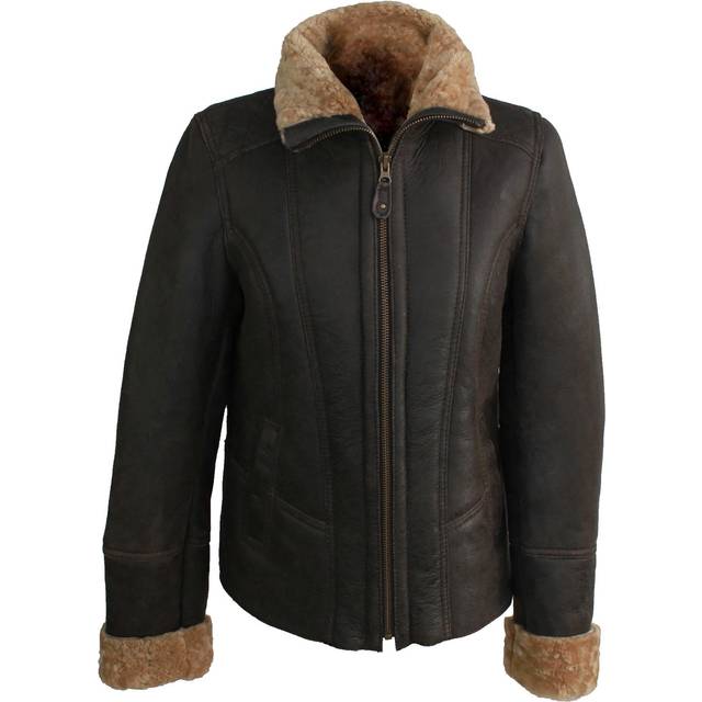 (16, Dark Brown Distressed) Eastern Counties Leather Womens/Ladies Orlando Aviator Sheepskin Coat