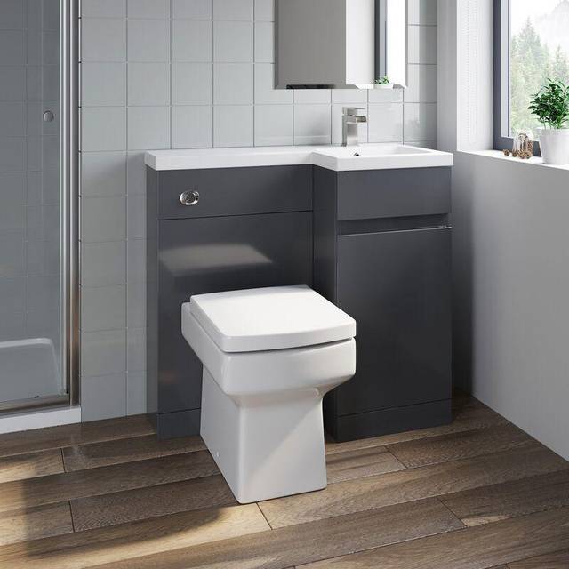 Bathroom Vanity Unit Basin Sink 900mm Toilet Combined Furniture Right Hand Grey