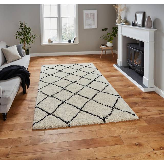 (160x230cm) Modern Royal Nomadic 5413 Rugs in Ivory Black Shaggy Thick Soft Carpets