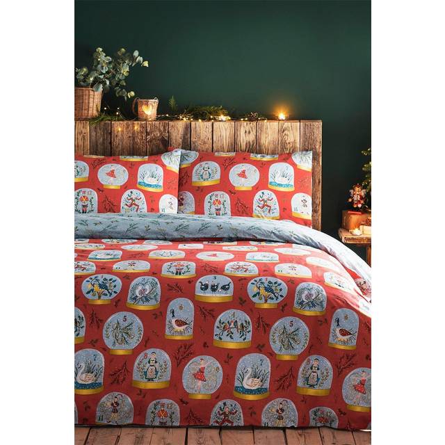 Twelve Days of Christmas Festive Reversible Duvet Cover Set - Red - King