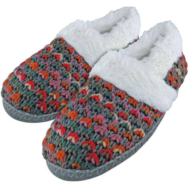 Dunlop Womens - Ladies Cute Fluffy Plush Winter Warm Luxury Comfort Knitted House Slippers - Black - Size 3 (UK Shoe)