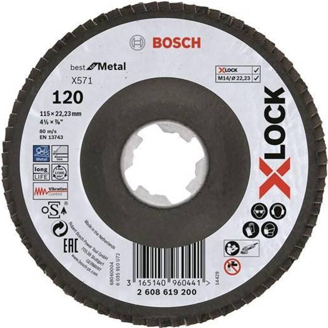 Bosch X Lock Zirconium Abrasive Flap Disc 115mm 120g Pack of 1