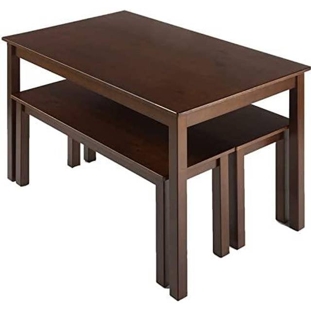 ZINUS Juliet 114 cm Wood Dining Table with 2 Benches | Espresso Solid Wood 3 Piece Set | Easy Assembly