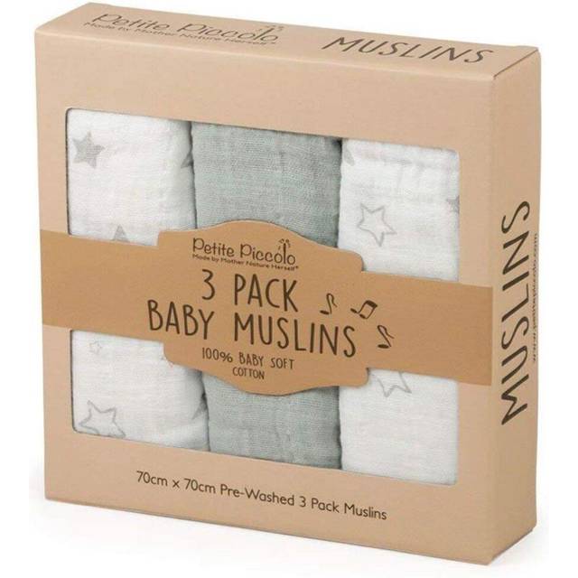 Petite Piccolo 3 Pack Muslins - Moon and Stars