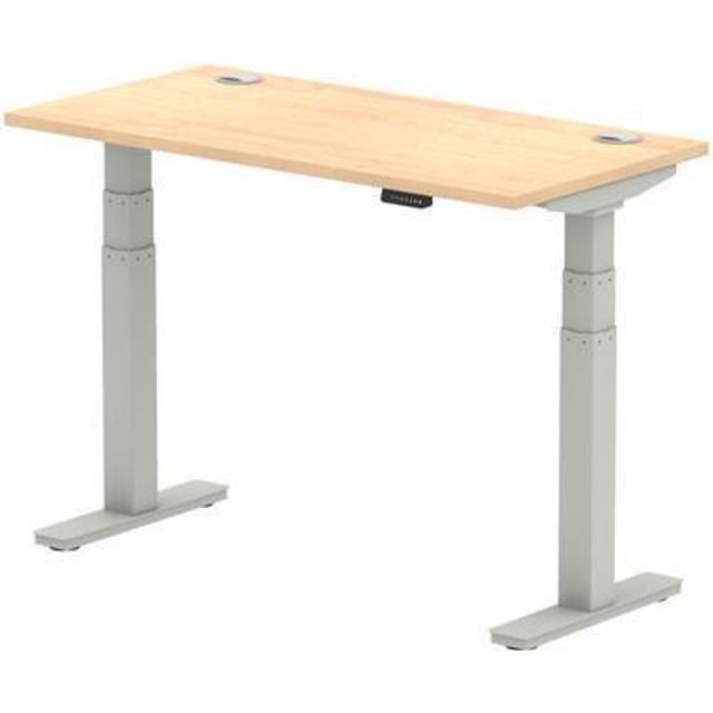 Air 1200x600mm Height Adjustable Desk Maple Top Cable Ports Silver Leg
