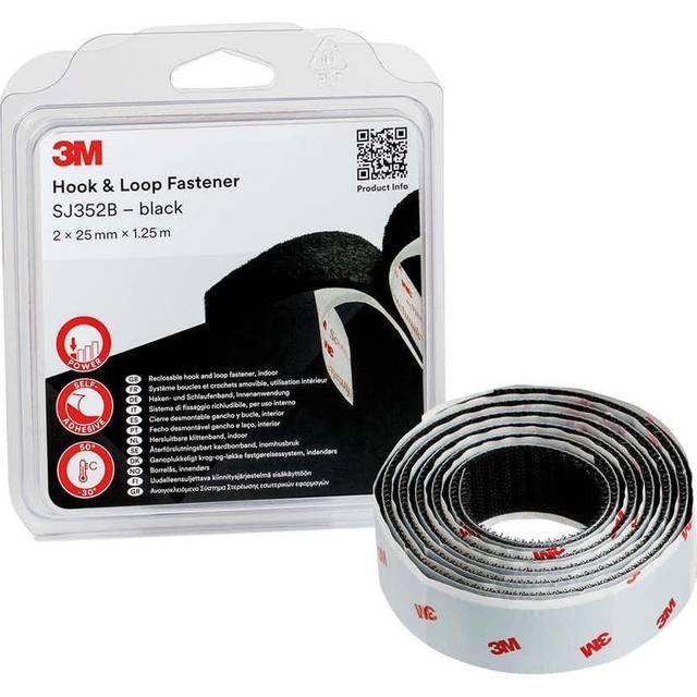 3M SJ352B kardborrband, 2 x 25 mm x 1,25 m, Svart