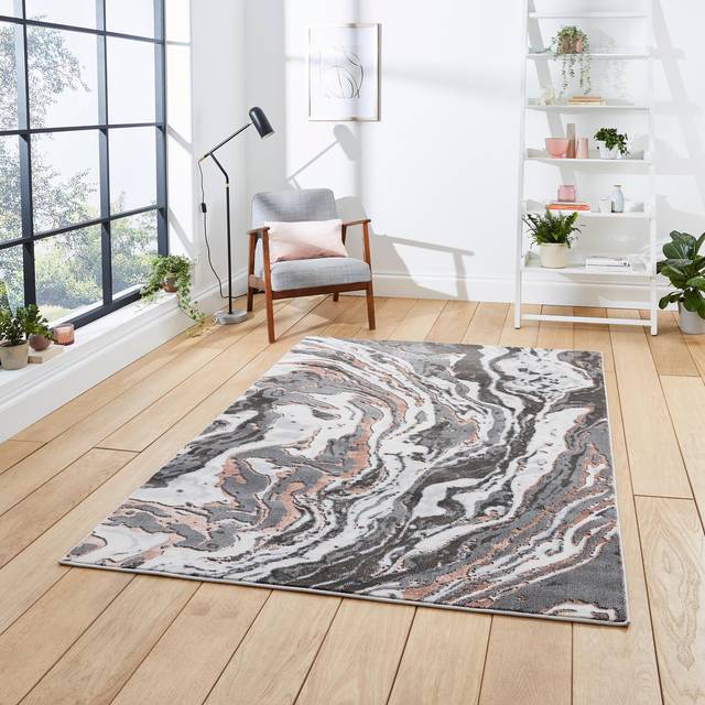 Think Rugs Apollo Grey/Rose Rectangle 120 x 170cm Polypropylene Modern Abstract GR584, Grey