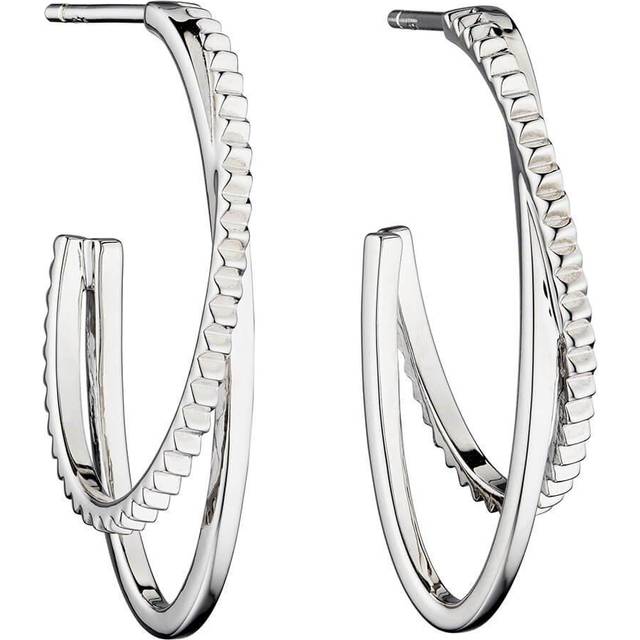 Double Hoop Diamond Cut Texture Plain Silver Earrings E5792