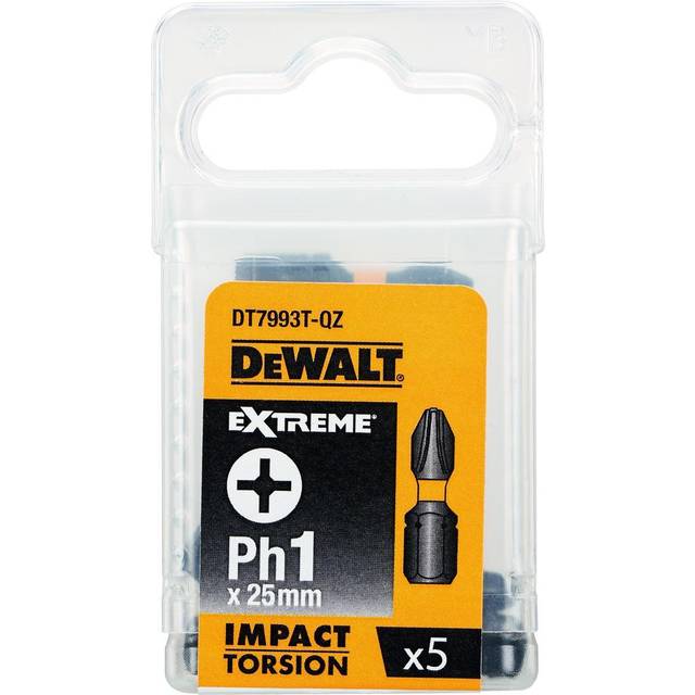 DeWalt Phillips Extreme Impact Torsion Screwdriver Bit PH1 25mm Pack of 5