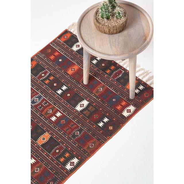 Cotton Kilim Printed Hall Runner Terracotta,Black and Brown Design,66 x 200 cm - Multi Colour
