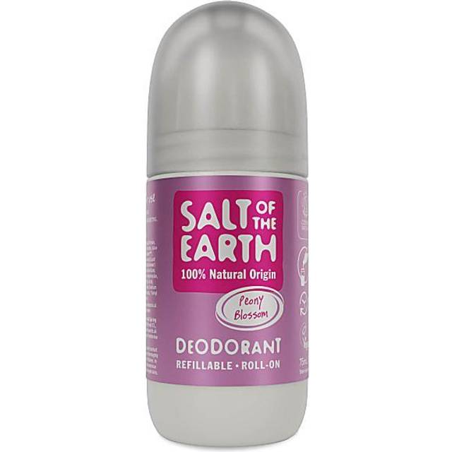 Natural Deodorant Roll On by Salt of the Earth, Peony Blossom - Refillable, Vegan, Long Lasting Protection, Leaping Bunny Approved, Made in the UK - 75ml