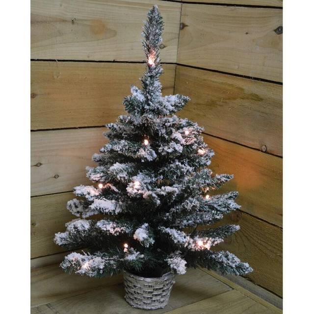 60cm (2ft) Pre Lit Battery LED Snow Flocked Miniature Christmas Tree in Green