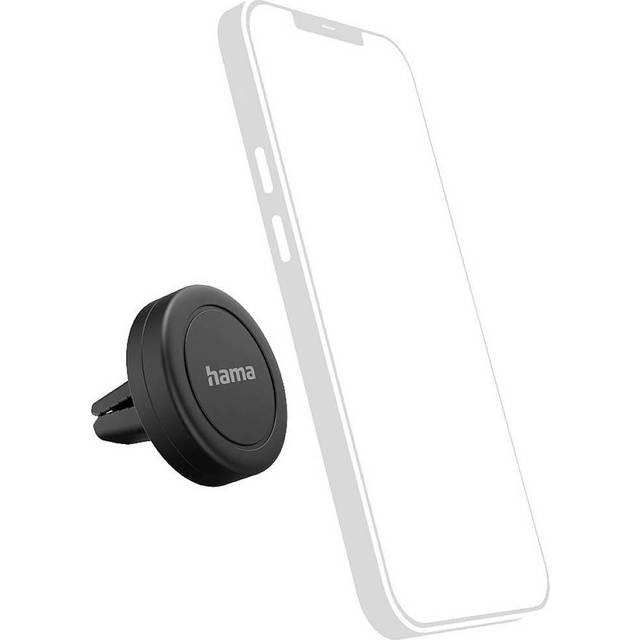 Hama Magnet biltelefonhållare (magnetisk bilhållare för mobiltelefon, 360° vridbar, fästklämma för galler, inklusive 2 metallplattor) svart