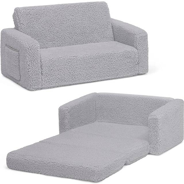 Delta Children Cozee Flip-Out Sherpa 2-in-1 Convertible Sofa to Lounger for Kids  Grey
