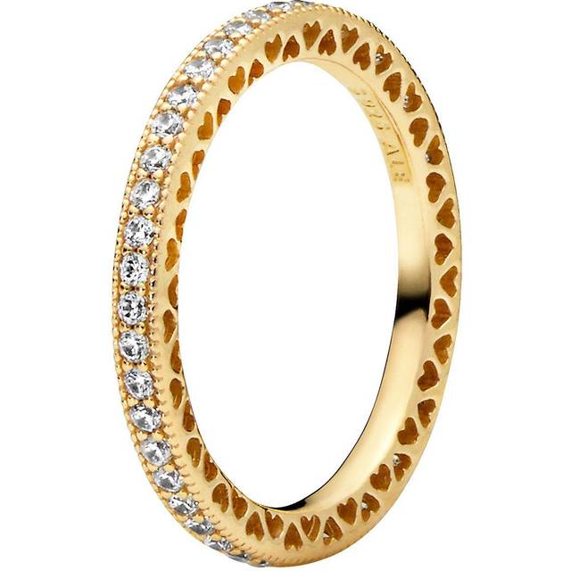 Pandora Sparkle & Hearts Ring - 14k gold plating / Cubic zirconia - Sz. 60 - Clear