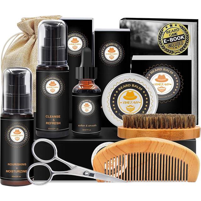 Upgraded Beard Grooming Kit w/Beard Conditioner,Beard Oil,Beard Balm,Beard Brush,Beard Shampoo/Wash,Beard Comb,Beard Scissors,Storage Bag,Beard E-Book