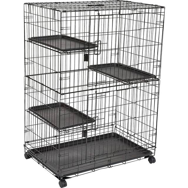 Amazon Basics Large 3-Tier Cat Cage Playpen Box Crate Kennel - 91 x 57 x 128.5 cm, Black