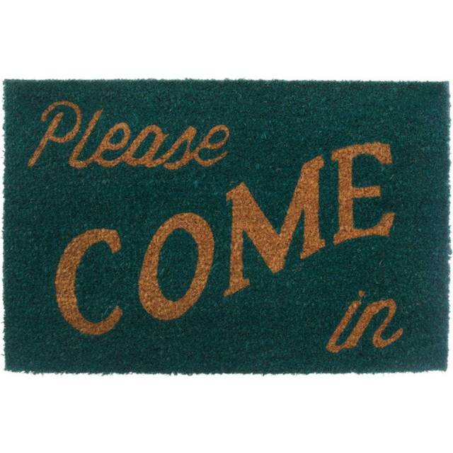 Please Come In Doormat, PVC Backed Coir, Green