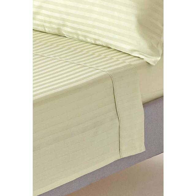 Homescapes 100% Egyptian Cotton 330 TC Double Flat Sheet, Luxury Satin Stripe, Sage Green, OEKO-TEX Certified, Machine Washable