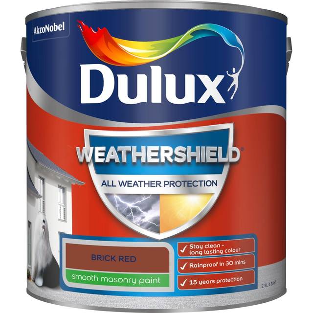 Dulux Weathershield All Weather Protection Smooth Masonry Paint Brick Red, 2.5L - Orange