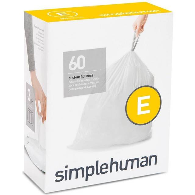 Simplehuman Code E Liners, Pack Of 60 Liners, 50% Recycled Custom Fit Bin Bags, 20L, White
