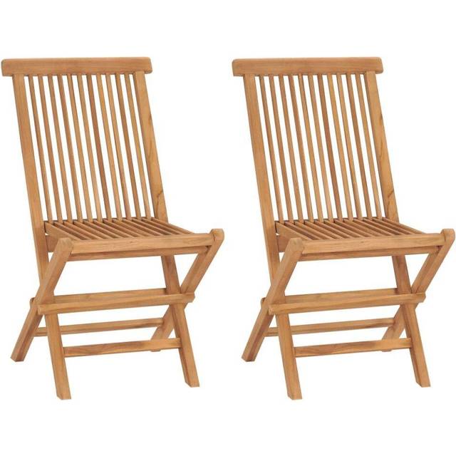 vidaXL Folding Garden Chairs 2 pcs Solid Teak Wood - Brown