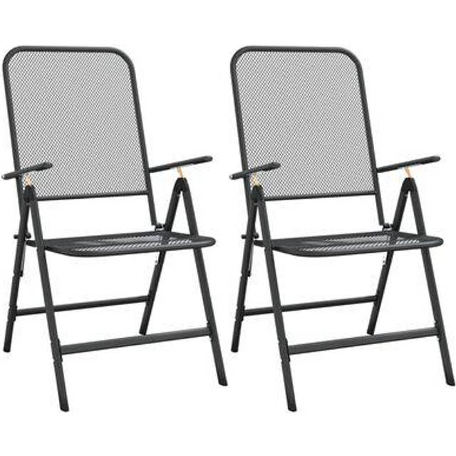 vidaXL Folding Garden Chairs 2 pcs Expanded Metal Mesh Anthracite