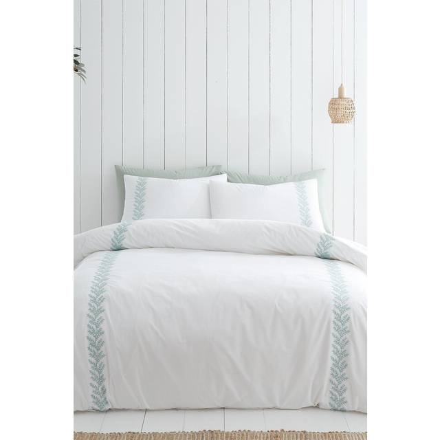 Bianca Embroidery Leaf Duvet Cover Bedding Set White Green - Green/White