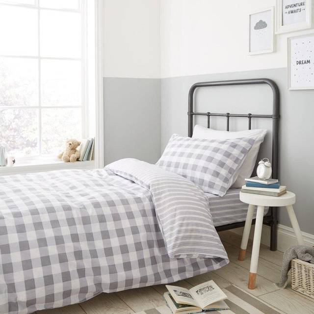 Bianca Check And Stripe Duvet Cover Bedding Set Grey