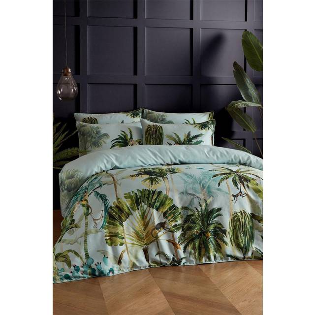 Paoletti Forsteriana Super King Multicolour Palms Duvet Cover Set - Green