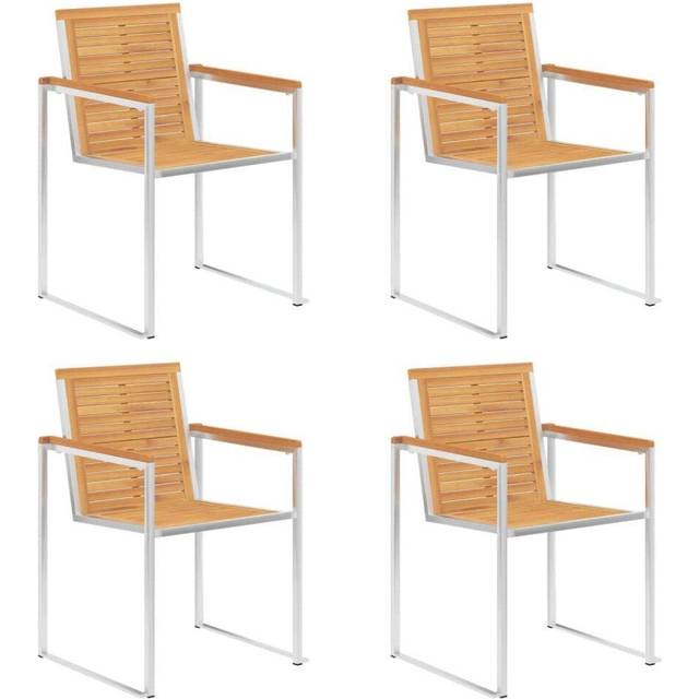 vidaXL Garden Chairs 4 pcs Solid Teak Wood and Stainless Steel - Brown