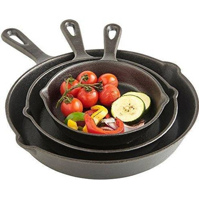 Vonshef 3Pc Cast Iron Skillet Set, Black