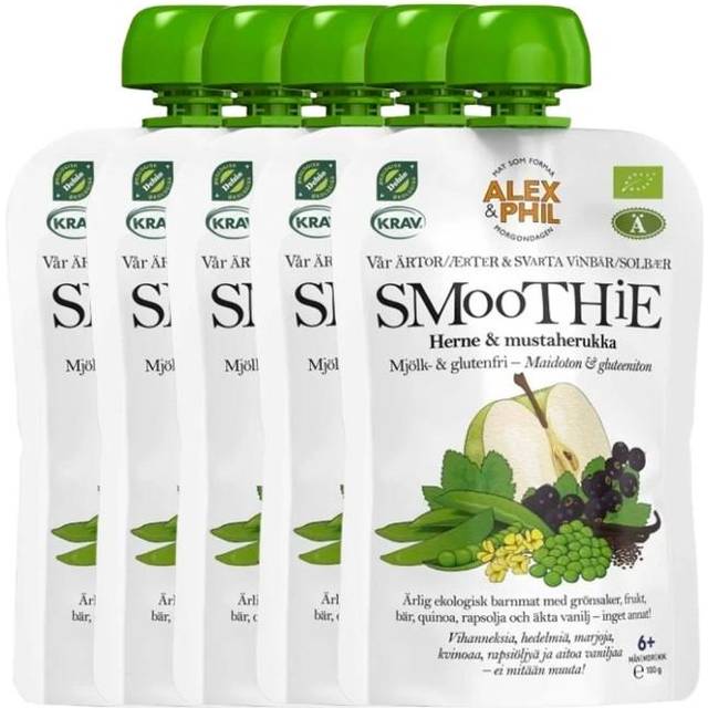 Alex&Phil Smoothie med gröna ärtor & svarta vinbär 5 x 100 g - Multi