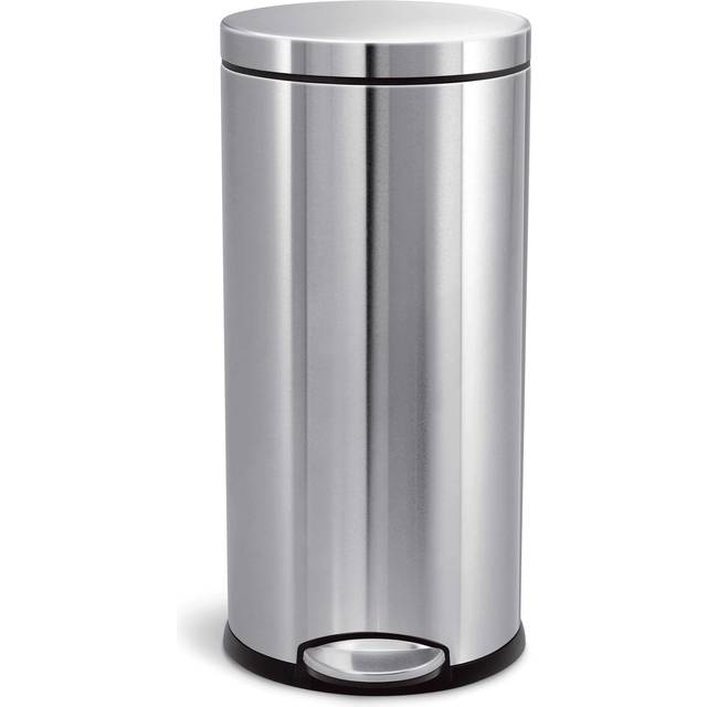 simplehuman CW1810 30L rund kökspedalfack, stark stålpedal, tyst mjukt stängningslock, inre hink, stay-open lock, halkfri bas, smal profilgångjärn, fingeravtryckssäker, borstat rostfritt stål