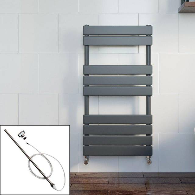 DuraTherm Dual Fuel Flat Panel Heated Towel Radiator - 950 x 500mm - Manual Anthracite