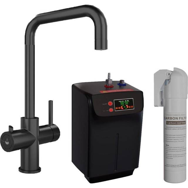 3 in 1 Hot Cold Boiling Water Kitchen Tap Twin Lever Filter Tank Black Curved